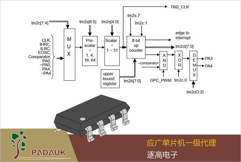 应广单片机 PML1008位 PWM 计数器（Timer2）开发案例说明,PML100 内置 1 个 8 位硬件 PWM 计数器(Timer2)