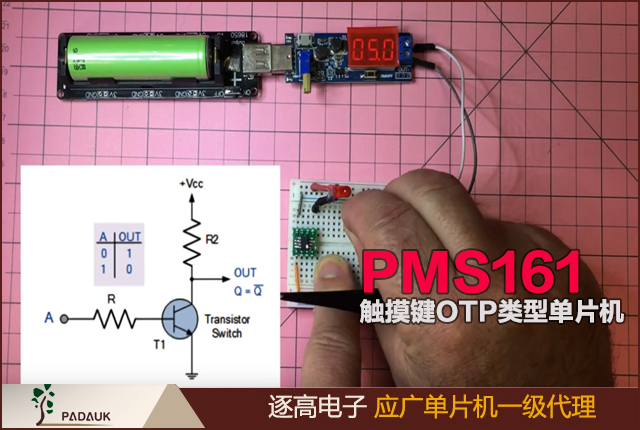 PMS161触摸键OTP类型应广单片机开发方案,包含一个最多5键的电容式触摸控制电路